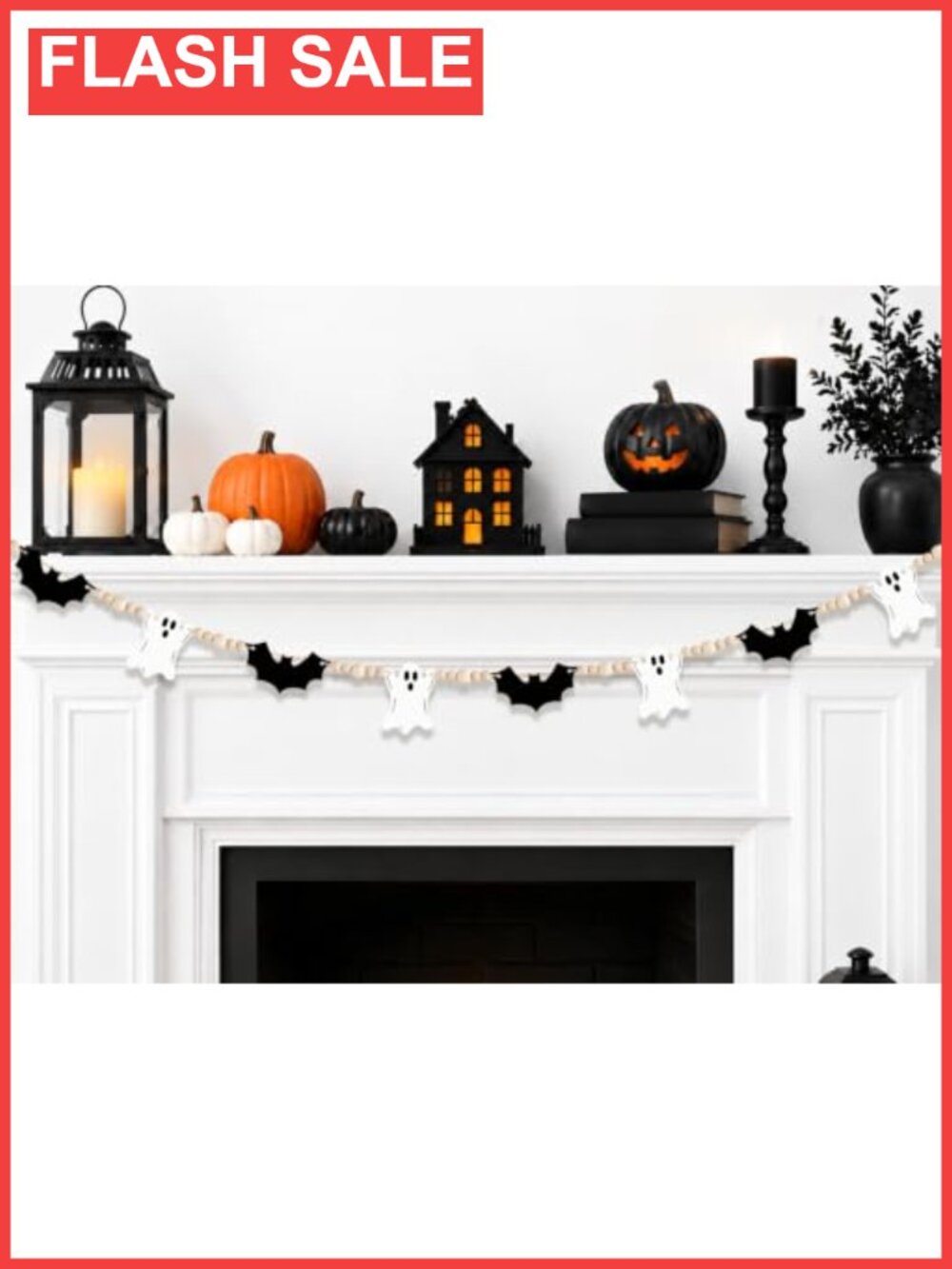 Halloween Wood Garland Ghosts Bats Beads Pre-Assembled 5.67FT Farmhouse